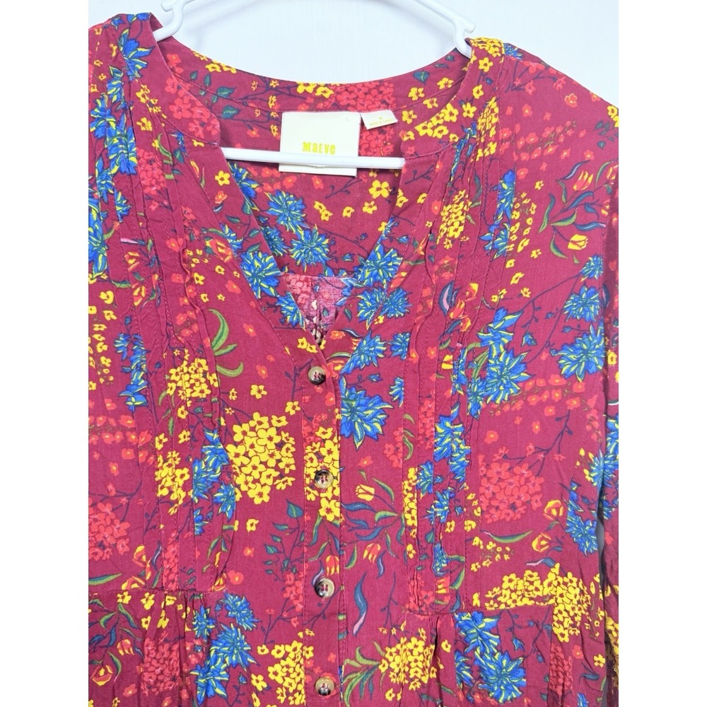 Maeve Anthropologie Blouse Womens M Pink Floral Boho Viscose Button Peasant Top - Picture 7 of 13